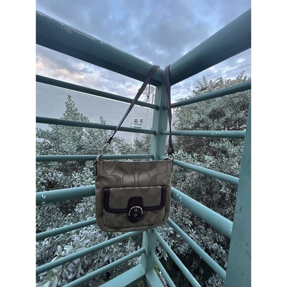 Y2K COACH Crossbody Khaki/Plum All-Over Print C Signature Please Read - Picture 2 of 10